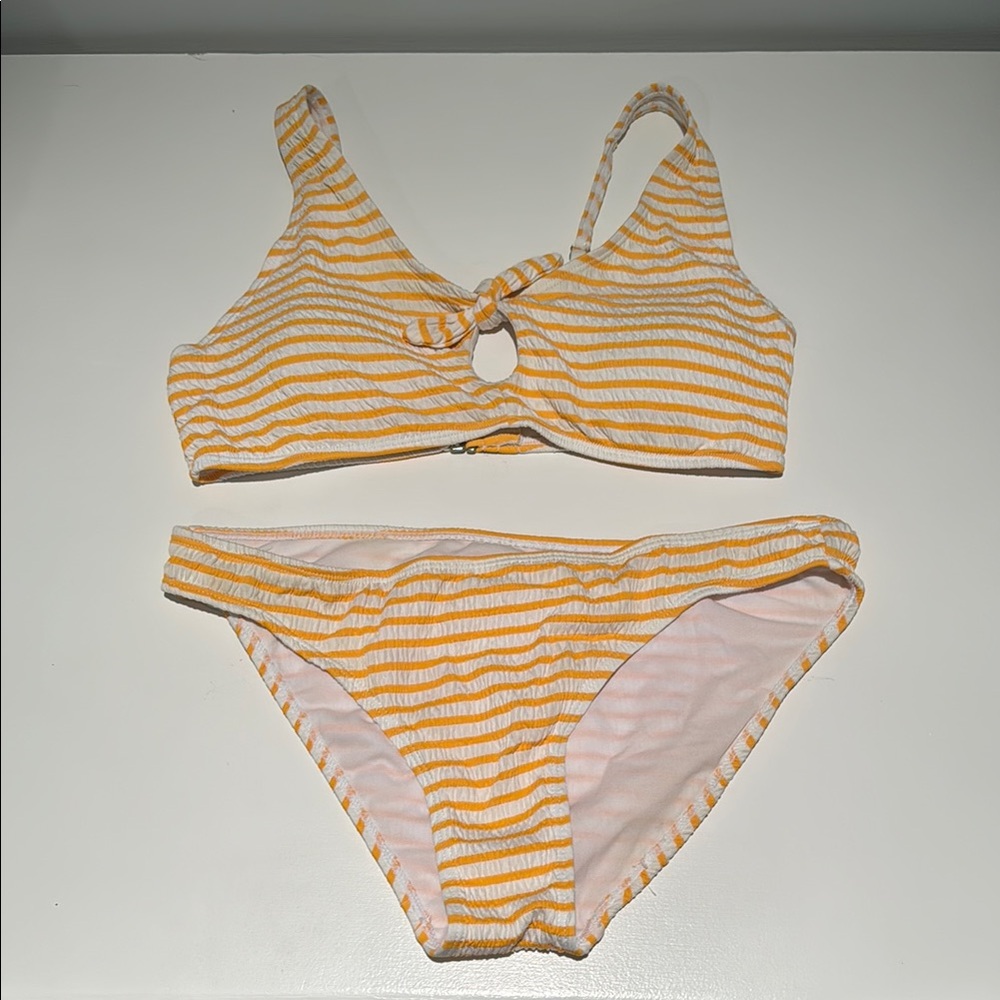 Yellow and White Striped Bikini Set